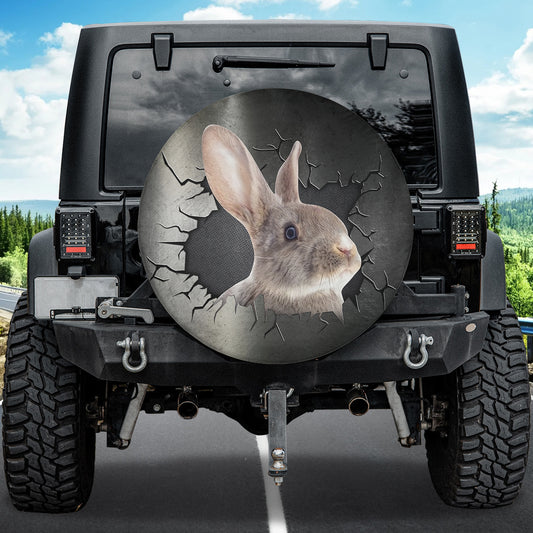 Petthouse | Gray Rabbit Portrait Camper Tire Cover Crack Hole Printed Durable Tire Protector For Animal Lovers