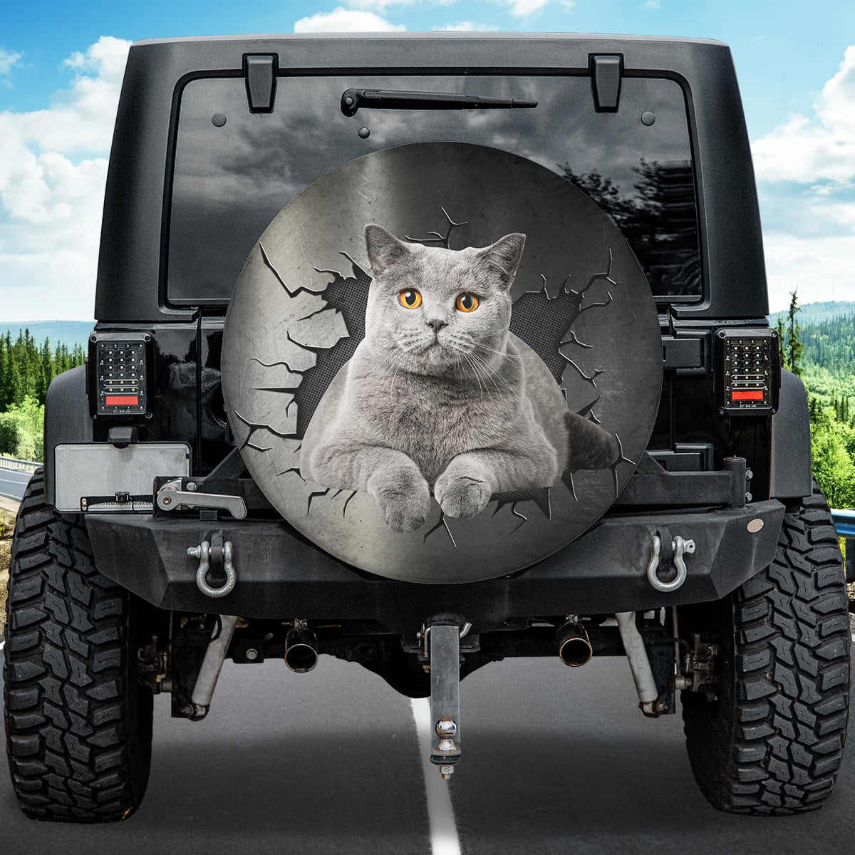 Petthouse | British Shorthair Cat Tire Protector Lying Fat Cat Wheel Tire Covers With Crack Hole Fun