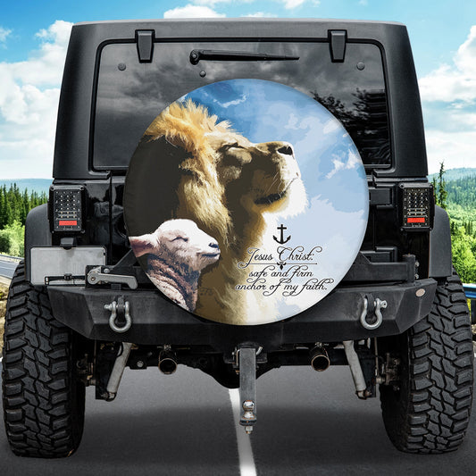 Petthouse | Lion And Lamb Spare Tire Cover, Jesus Christ Anchor Spare Wheel Cover, Christian Gift