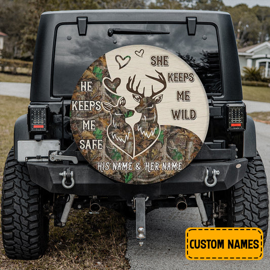 Petthouse | Customized Tire Cover He Keeps Me Safe Cover She Keeps Me Wife Wrap Deer Camo Cover Car Decor