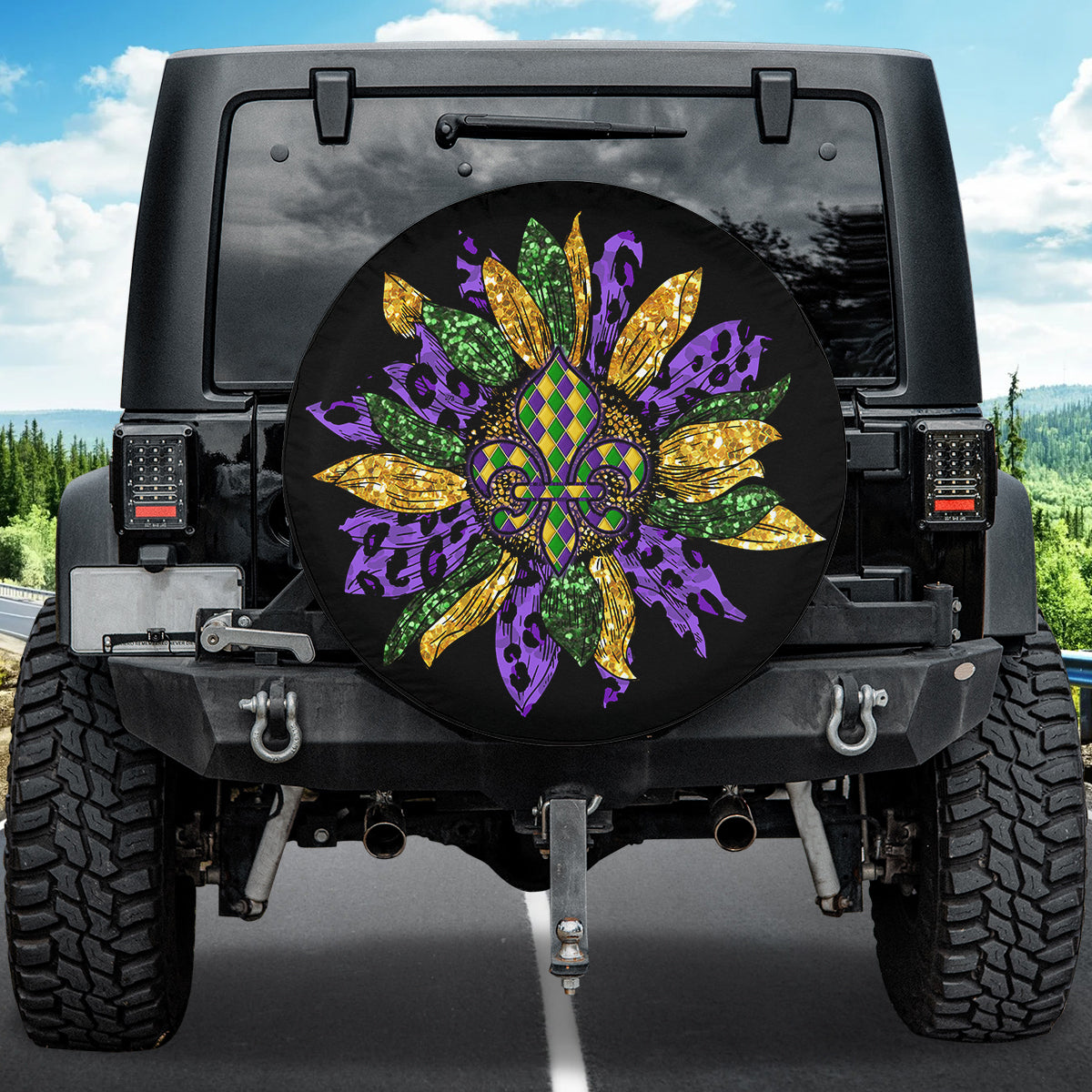 Petthouse | Mardi Gras Symbole Leopard Sunflower Spare Tire Cover Fat Tuesday Car Decor