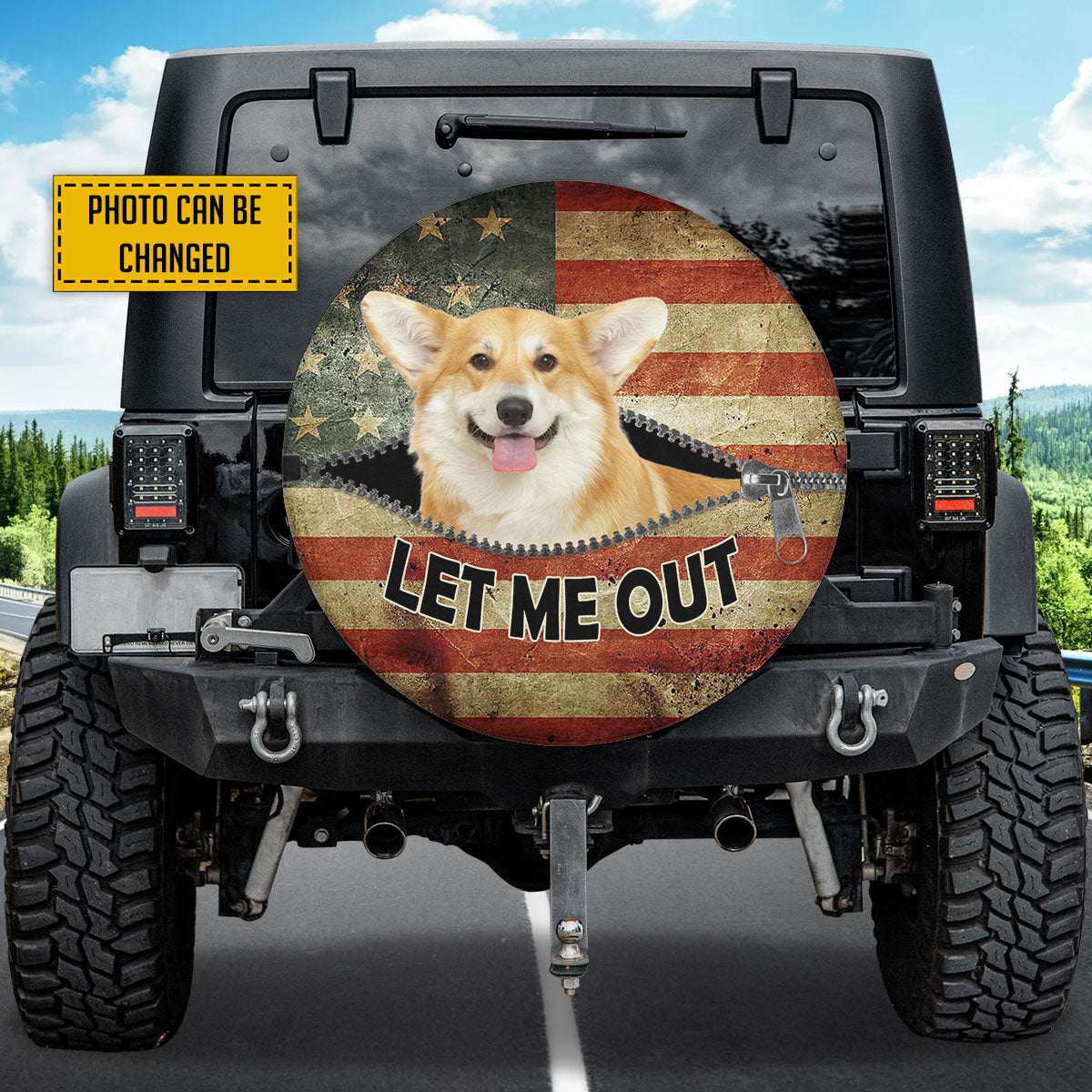 Petthouse | Customize Corgi Stuck American Flag Spare Tire Cover Dog Tire Cover Car Accessories Car Tire