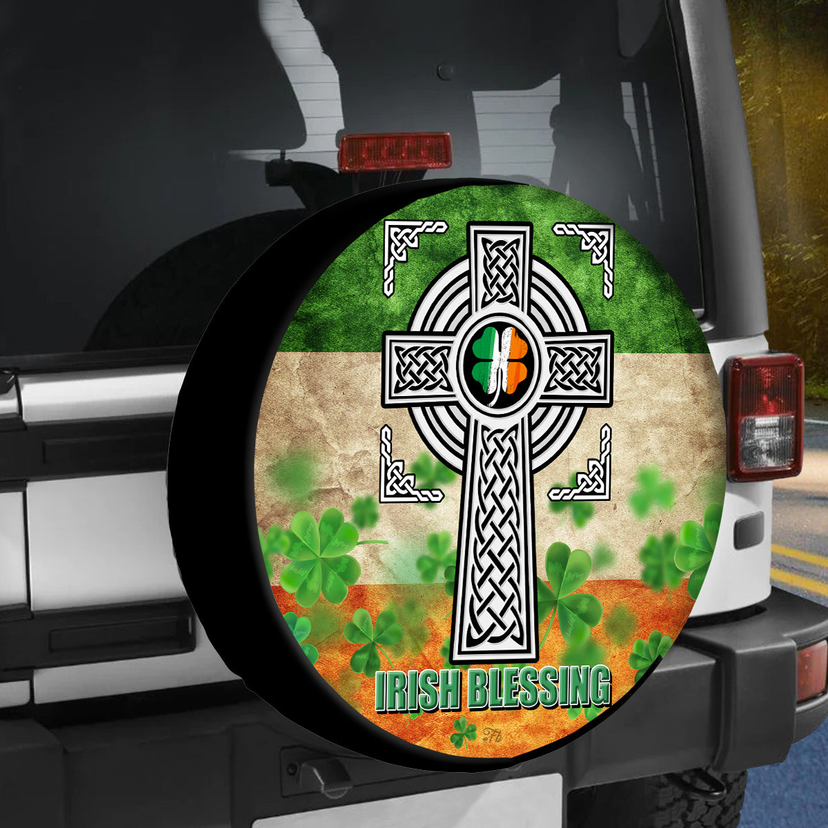 Petthouse | Irish Blessing Spare Tire Cover Irish Celtic Cross Irish Flag Shamrock Leaves Decor Car