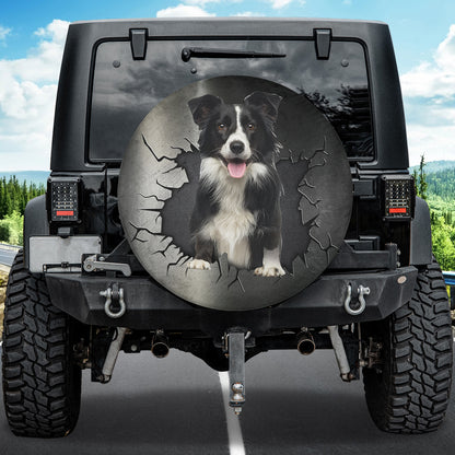 Petthouse | Border Collie Pet Wheel Cover Metal Crack Hole Printed Humorous Universal Tire Cover For Dog