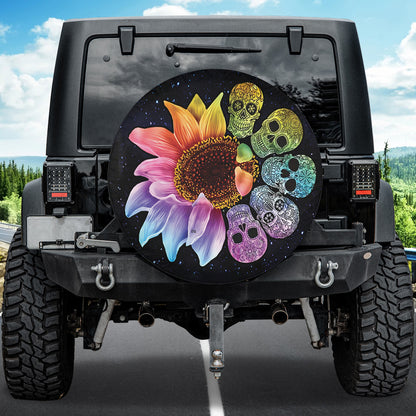 Petthouse | Sunflower Skull Spare Tire Cover Sugar Skull Sunflower Wheel Cover Day Of The Dead