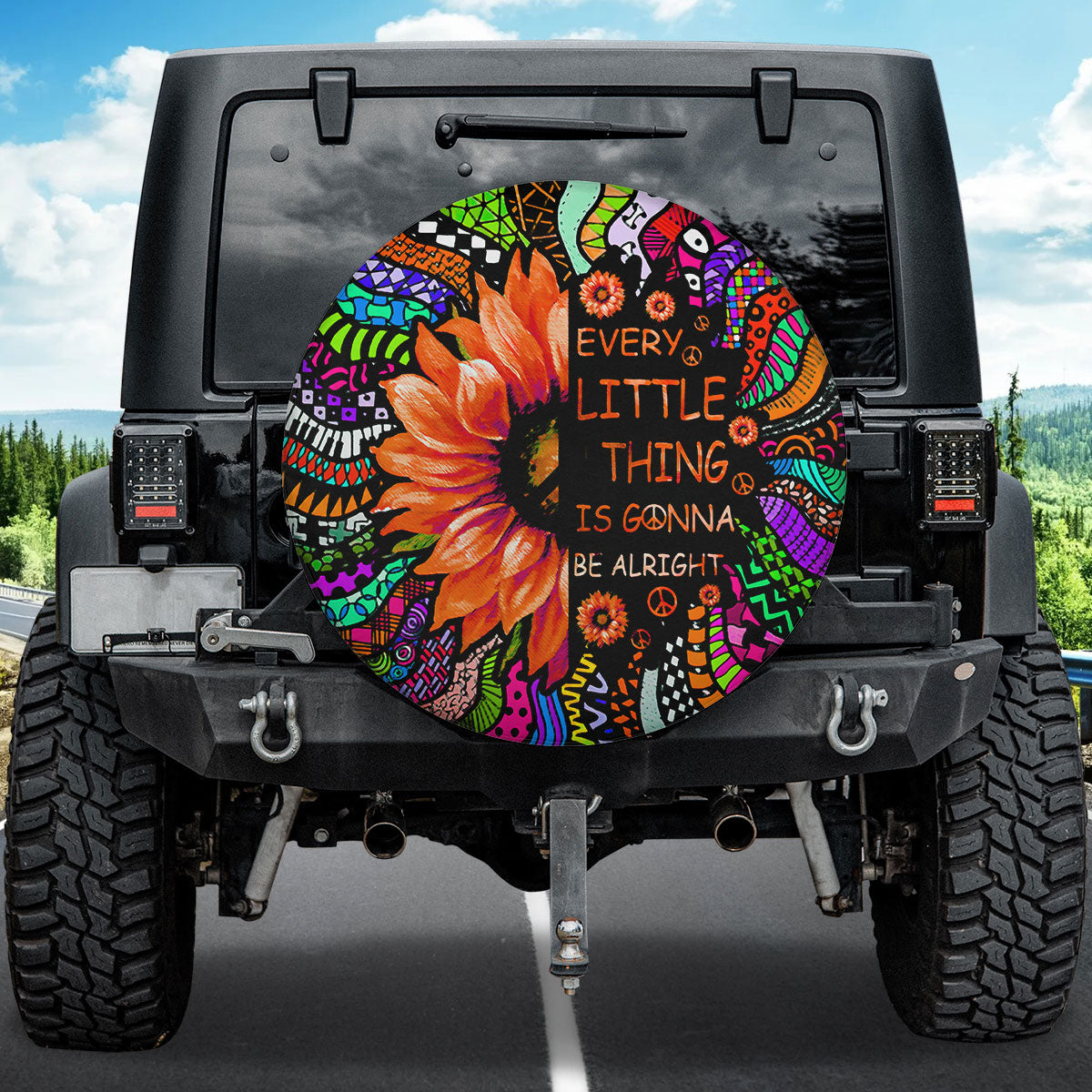 Petthouse | Sunflower Hippie Peace Spare Tire Cover Every Little Thing Is Gonna Be Alright Truck Decor