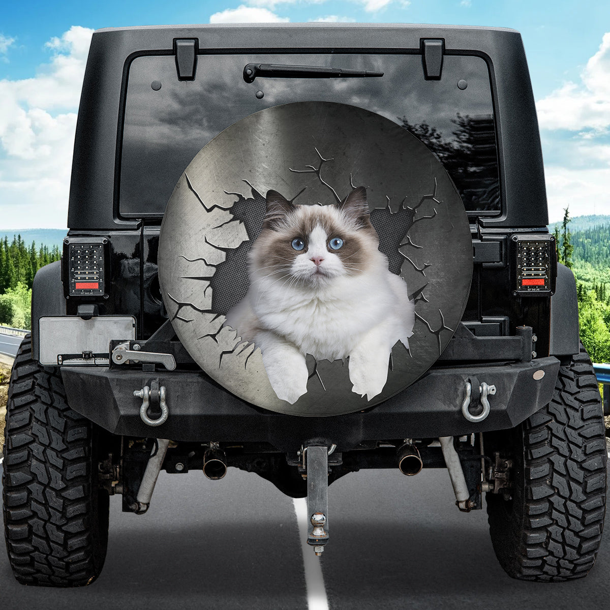 Petthouse | Ragdoll Cat Cute Wheel Tire Covers Cat Through Metal Cracked Hole Tire Protector New Car Gifts