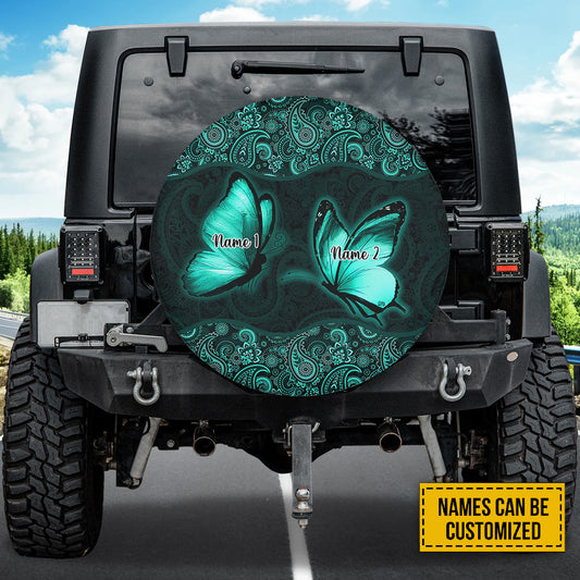 Petthouse | Personalized Turquoise Butterfly Spare Tire Cover Paisley Pattern Decor Car