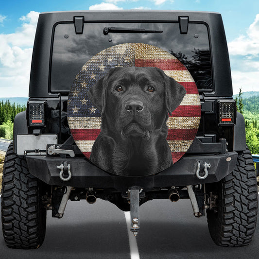 Petthouse | Labrador Retriever Tire Protector Vintage American Flag Burlap Wheel Cover For Independence Day