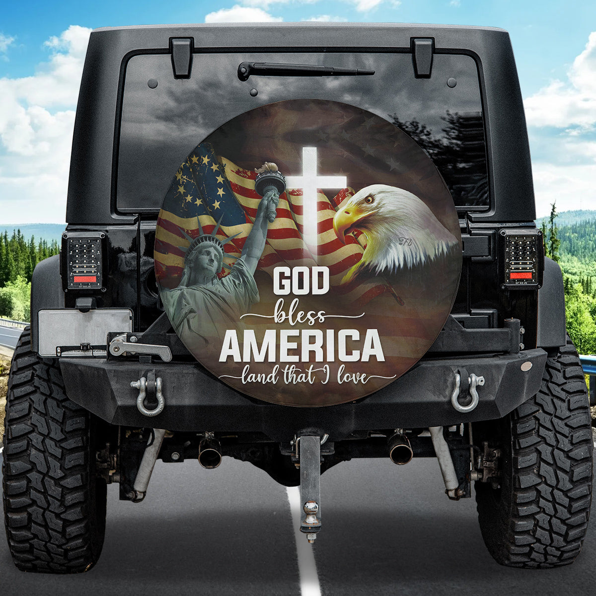 Petthouse | God Bless America Spare Tire Cover American Christ Tire Cover American Eagle Tire Cover Car Decor