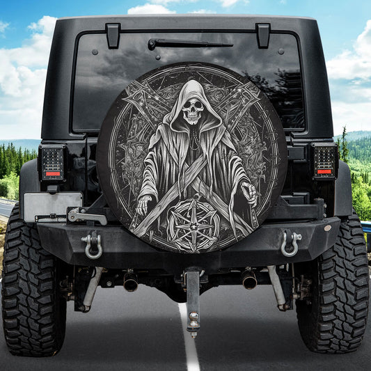 Petthouse | Dark Skull Skeleton The Death Spare Tire Cover Witch Skull Truck Decoration Friends Gift