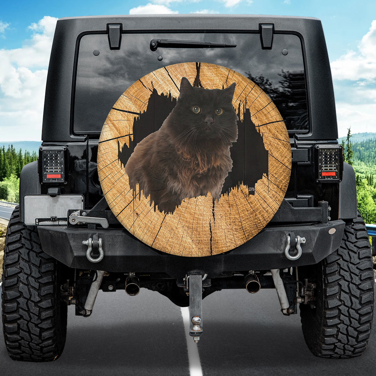 Petthouse | York Chocolate Wood Hole Printed Spare Tire Cover, Kitten Cat Cat Mom Truck Decor