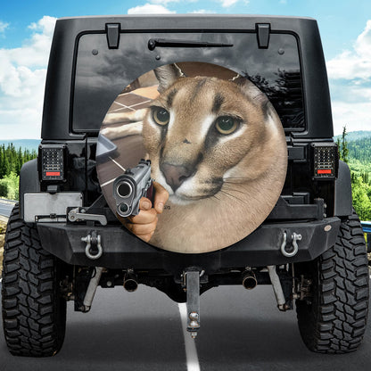 Petthouse | Lynx Cat With Gun Spare Tire Cover Lynx Cat Shoot Wheel Cover Lynx Cat Lover Gift Funny Gift