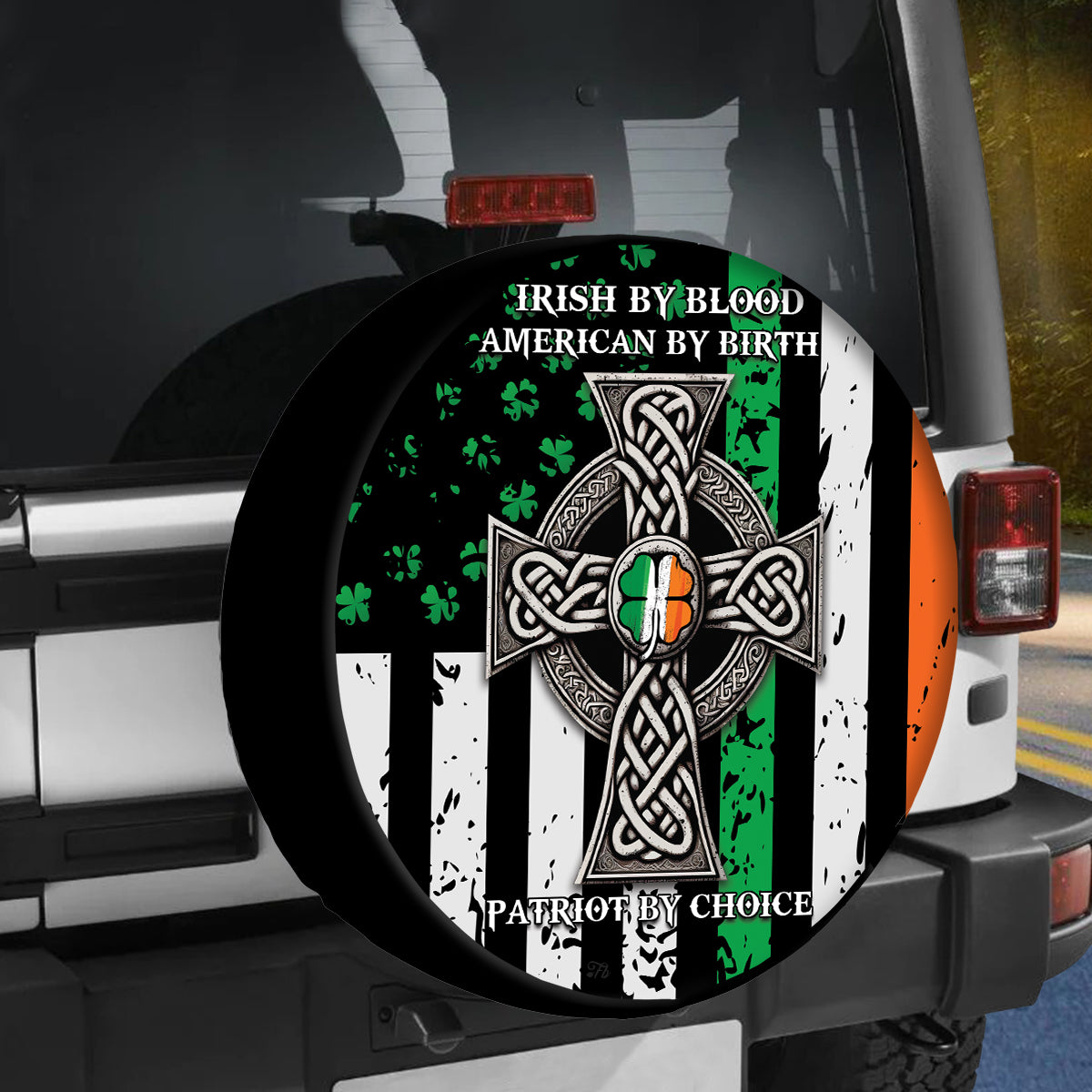 Petthouse | Celtic Cross Spare Tire Cover Irish Tire Cover Irish By Blood American By Birth For St Patrick's Day