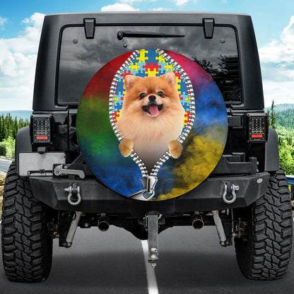 Petthouse | Pomeranian Autism Awareness Spare Tire Cover Puzzles Neurodiversity Wheel Case Autistic Gift