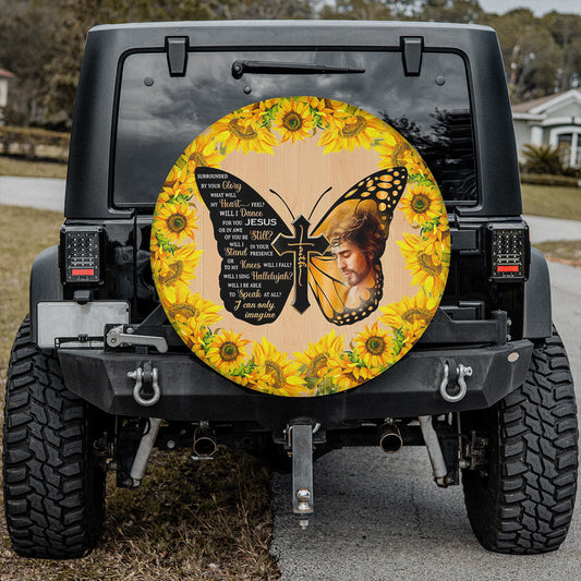 Petthouse | Jesus God Sunflower Tire Cover Christ Cross Faith Tire Cover Sunflower Pattern Cover Car Decor