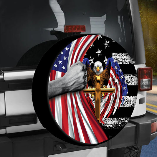 Petthouse | Eagle Jesus Cross Usa Flag Spare Wheel Coverth Of July Day Spare Tire Cover