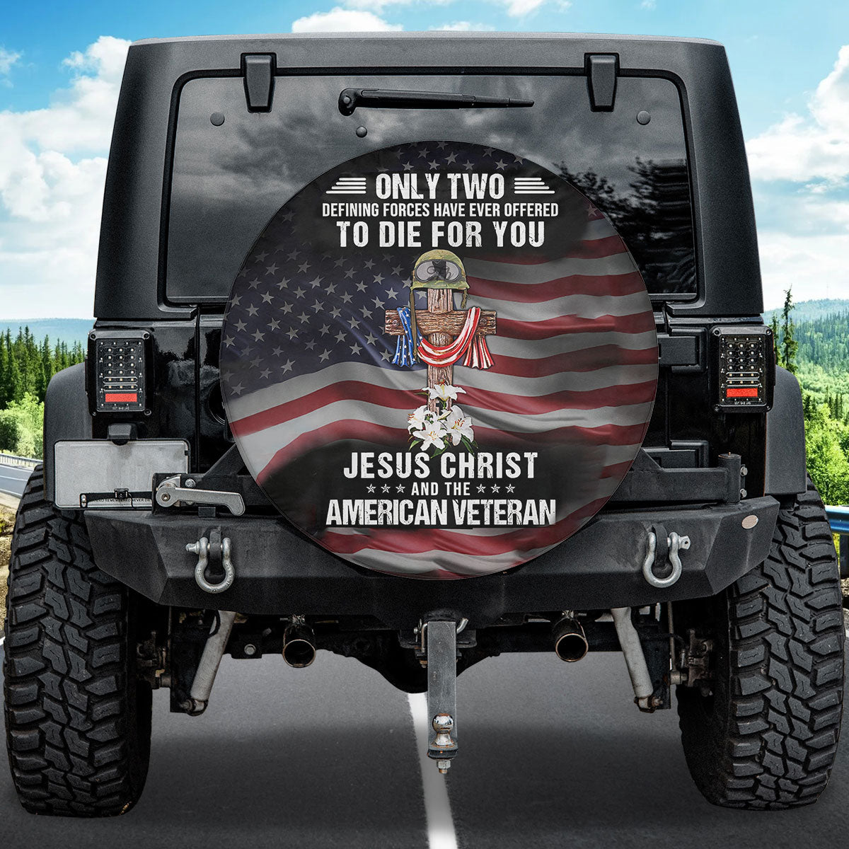 Petthouse | Jesus Christ And The American Veteran Spare Tire Cover Wheel Cover Jesus Believer Tire Protector