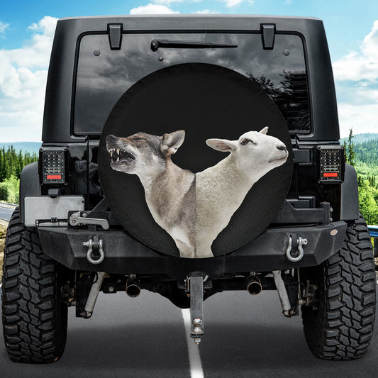 Petthouse | Wolf And Sheep Tire Cover, Wolf Hunting Lamb Tire Cover, Lamb Lover, Car Accessories