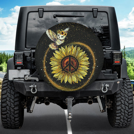 Petthouse | Owl Sunflower Cute Spare Tire Cover Hippie Peace Sign Wheel Cover For Car Hippie Car Decor