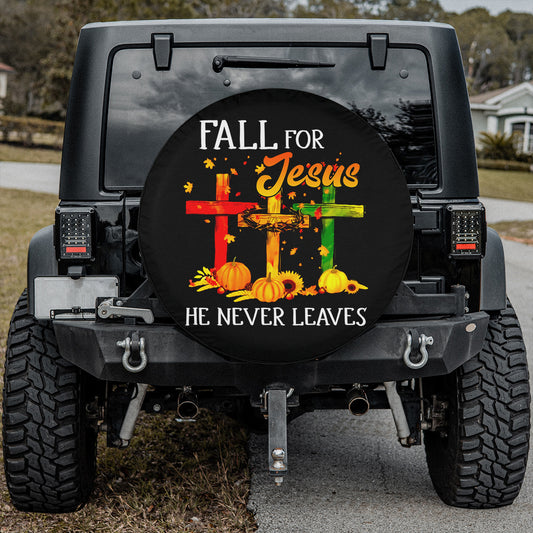 Petthouse | Fall For Jesus He Never Leaves Spare Tire Cover Cross Autumn Wheel Cover Autumn Pumpkin Sunflower