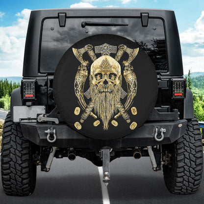 Petthouse | Viking Skullcap Spare Tire Cover Poleax Tire Protector Ivory Pattern Car Accessory Truck Cover