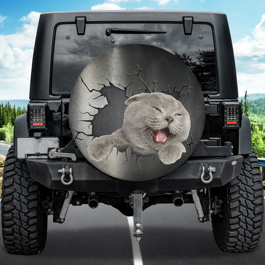 Petthouse | Scottish Fold Cat Custom Fit Tire Cover Metal Crack Print Wheel Cover Cat Mom Dad Car