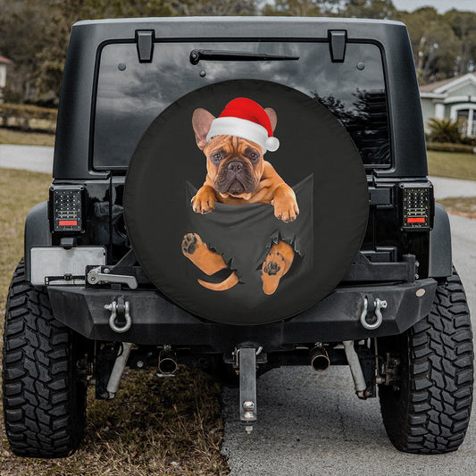 Petthouse | Pug Break Pocket Spare Tire Cover, Puppy Pug Wear Santa Hat, Tire Cover Christmas