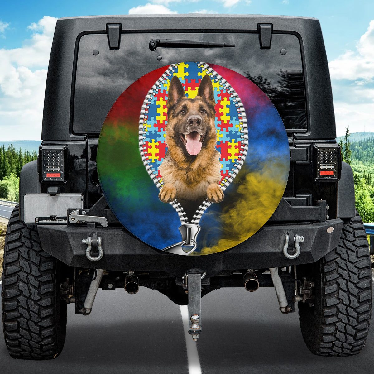 Petthouse | German Shepherd Autism Acceptance Spare Tire Cover Neurodiversity Wheel Cover Autistic Pride