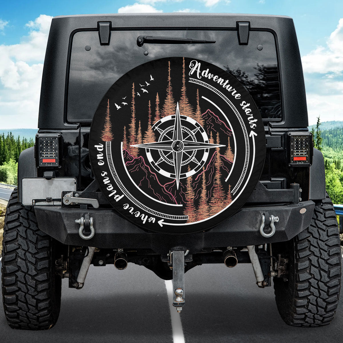 Petthouse | Compass Adventure Starts Spare Tire Cover Adventure Hiking Camping Mountain Wheel Cover Truck Decor