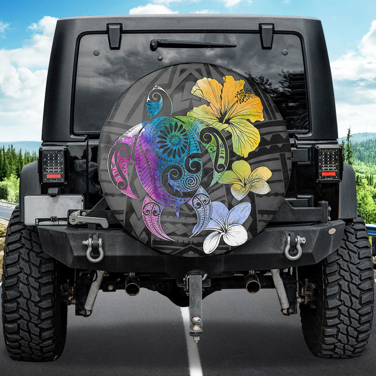 Petthouse | Polynesian Turtle Hibiscus Spare Tire Cover Summer Vibes Sea Turtle Truck Decoration