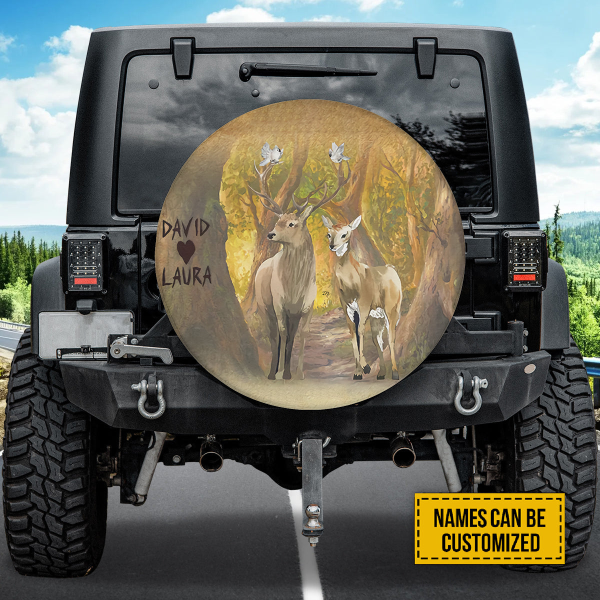 Petthouse | Customized Gift Couple Deer Wheel Cover Valentine Gift Hunting Wheel Cover Happy Valentine's Day