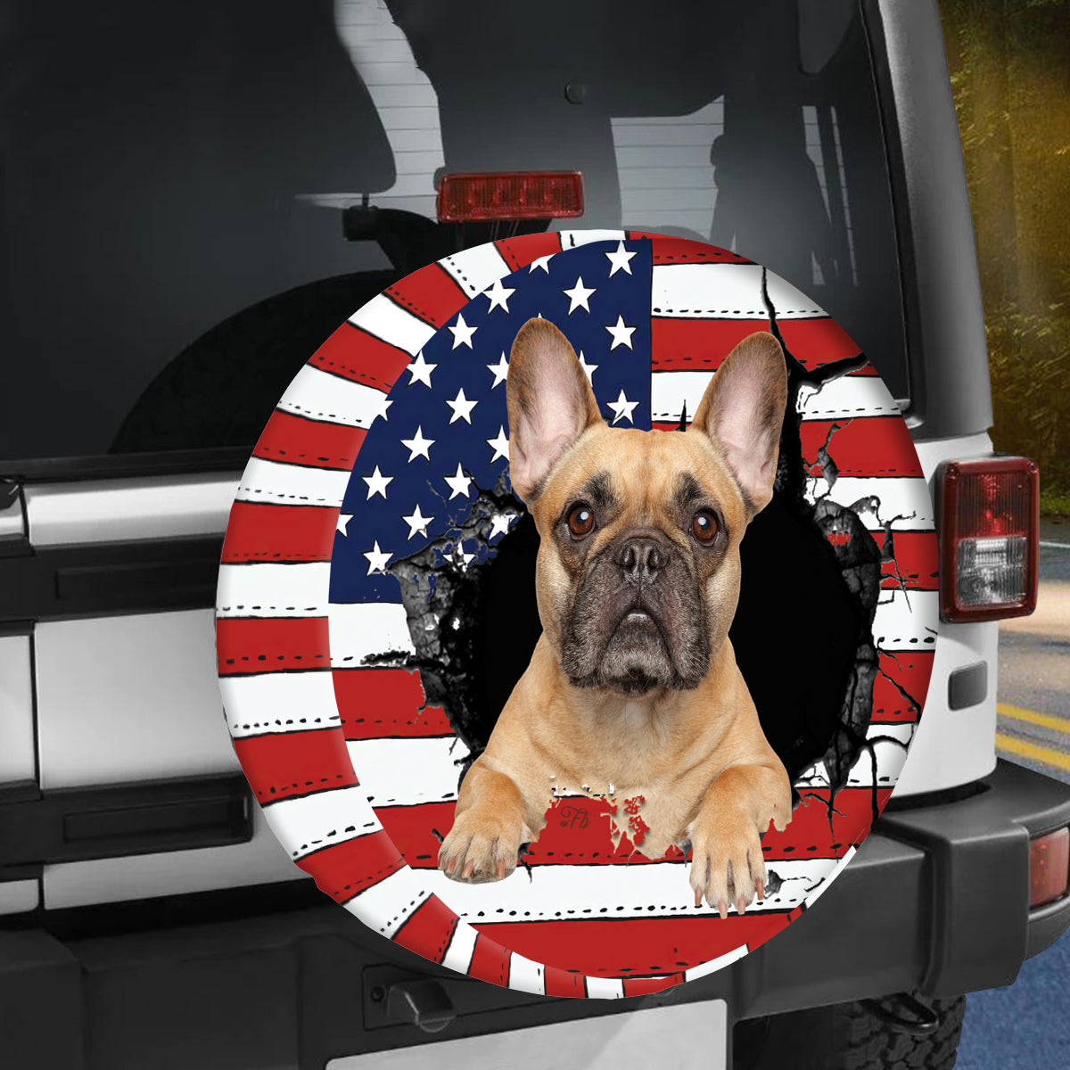 Petthouse | French Bulldog Spare Tire Cover American Flag Tire Cover Dog Lover Tire Cover Dog Lover Decoration