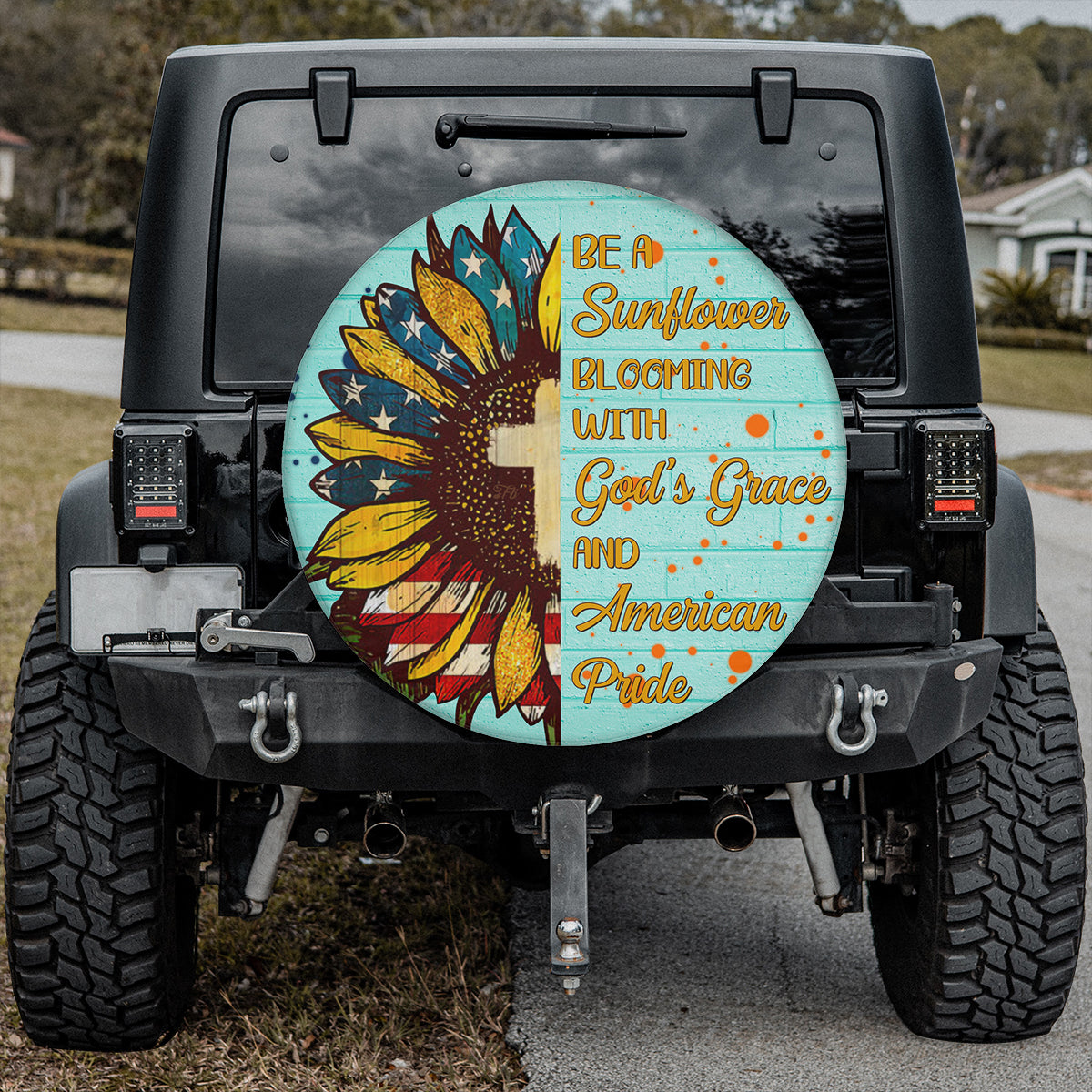 Petthouse | Cartoon Sunflower Artwork Tire Cover Be A Sunflower Tire Cover American Pride Cover Car Decor