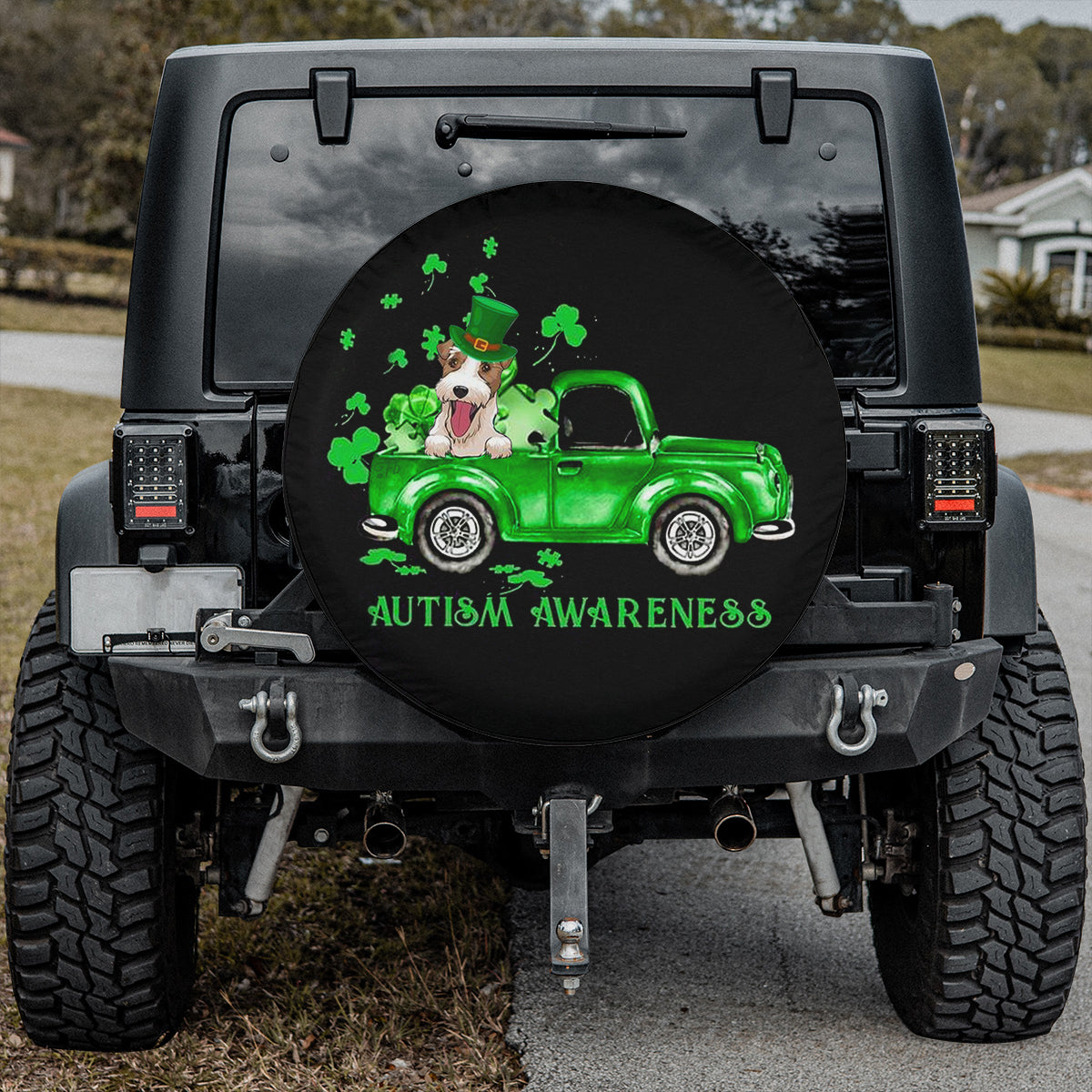 Petthouse | Jack Russell Terrier Patrick Day Spare Wheel Cover Autism Awareness Support Spare Tire Cover