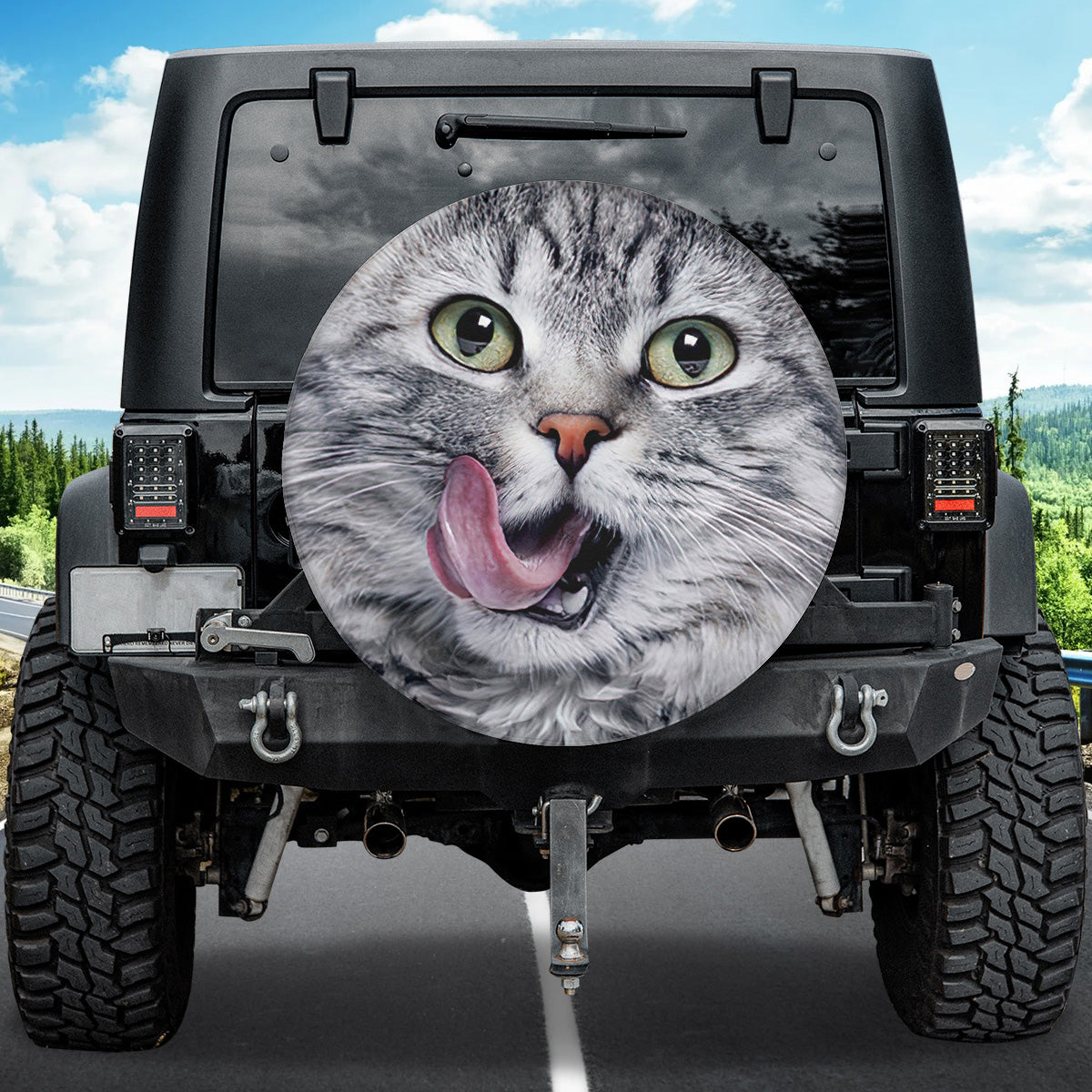 Petthouse | Long Hair Gray Cat Funny Cat Tire Cover Animal Tire Wheel Cover Cat Lover Cover Car Accessories