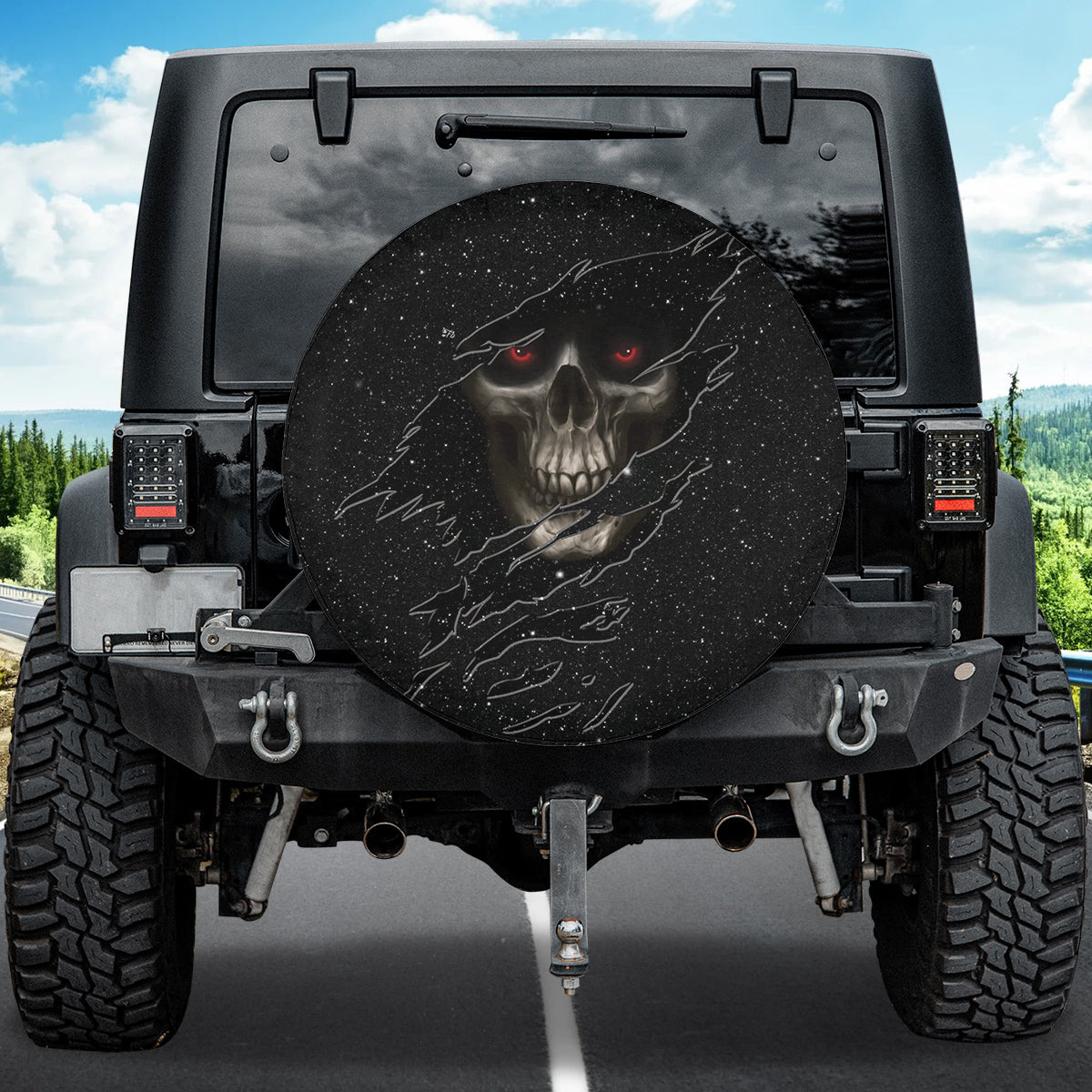 Petthouse | Skeleton Red Eyes Spare Tire Cover Skull Tire Cover Death Tire Wrap Horror Tire Cover Car Decor