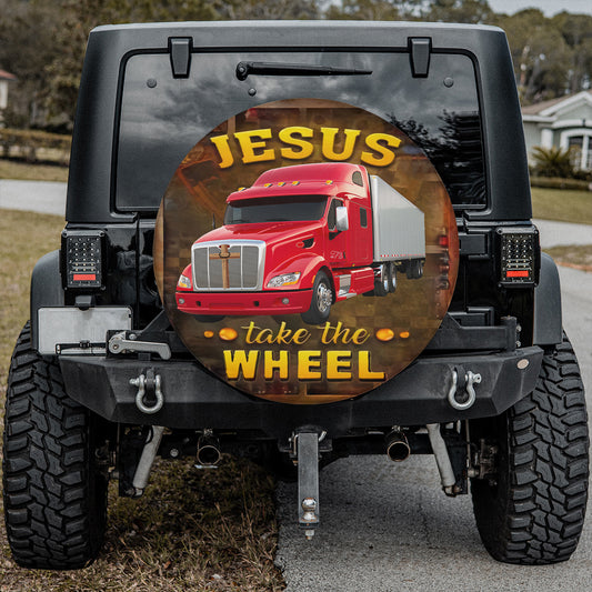 Petthouse | Red Truck Jesus Take The Wheel Spare Tire Cover Trucker Wheel Cover Trucker Gift