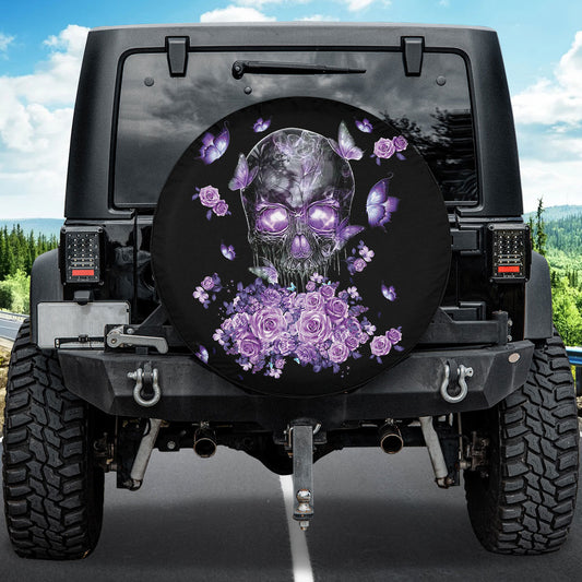 Petthouse | Skull Purple Roses Butterflies Spare Tire Cover Happy Halloween's Day October 31th Truck Decor