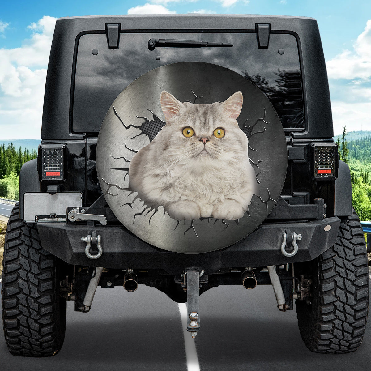 Petthouse | Persian Cat Tire Protector Metal Crack Hole Print Spare Wheel Cover Fun Car Accessory For Cat Lover