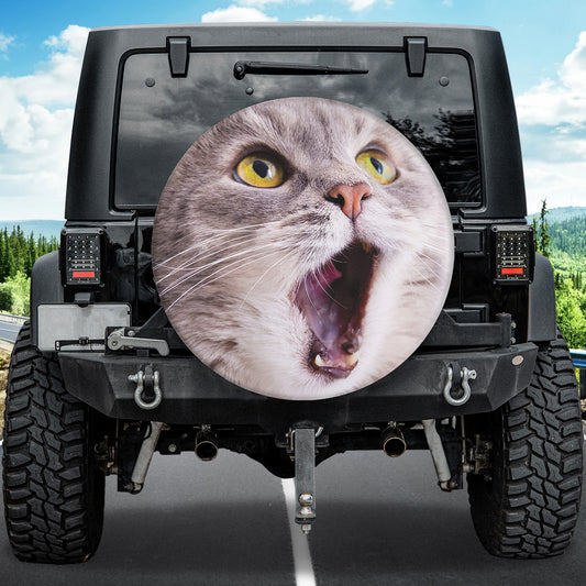 Petthouse | Gray Cat Looks Up And Mewing Wheel Cover For Car Cat Lover Tire Covers Gift For Cat Lover