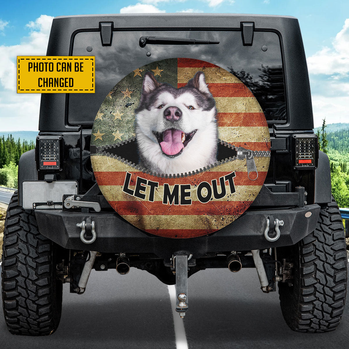 Petthouse | Alaskan Malamute Peeking Out Zipper Tire Protector Customizable Dog's Photo Canvas Tire