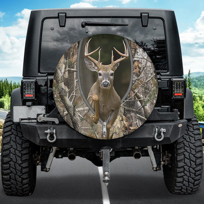 Petthouse | Hunting Spare Tire Cover, Deer Zipper Forest Printed Truck Decor Gift, Hunter Gift Idea