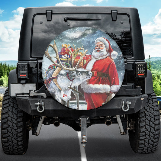 Petthouse | Santa Claus Reindeer Printed Spare Tire Cover, Christmas Truck Decor, Santa Claus Lovers