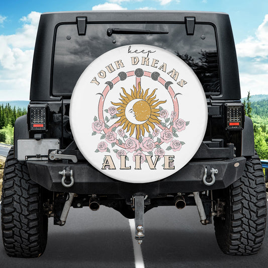 Petthouse | Keep Your Dream Alive Tire Cover Vintage Spare Tire Wrap Celestial Sun Moon Car Cover Car Decor