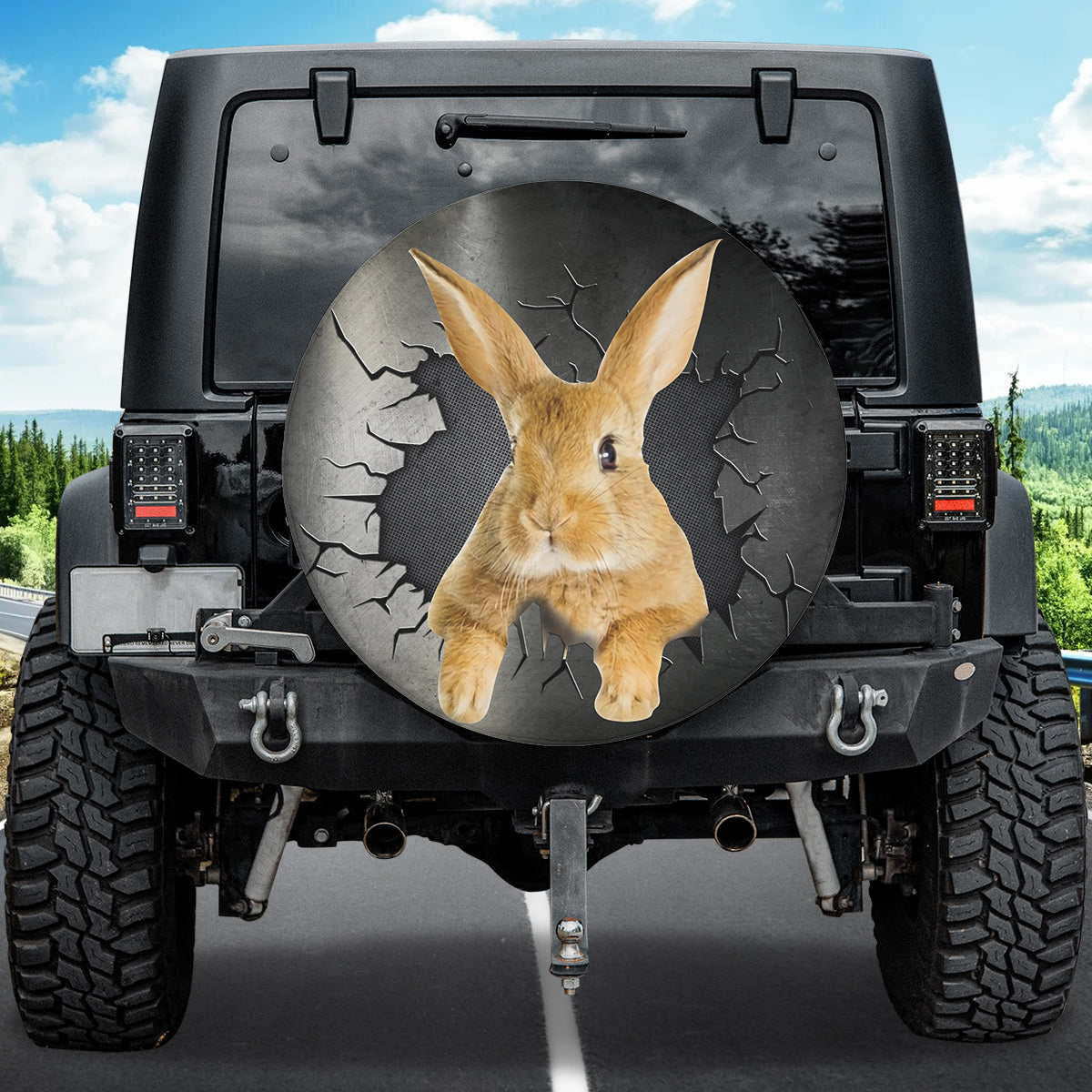 Petthouse | Rabbit Cute Wheel Tire Covers Bunny Breaking Wall Print Spare Wheel Cover Fun Car Decor Accessory