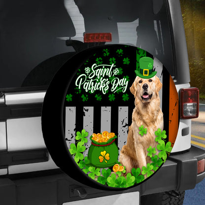 Petthouse | Golden Retriever Spare Tire Cover Happy St Patrick's Day Tire Cover Dog Lover Car Decorations