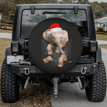 Petthouse | Elephant In Pocket Wheel Cover, Elephant Wear Santa Hat Sapre Tire Cover, X-mas Animal