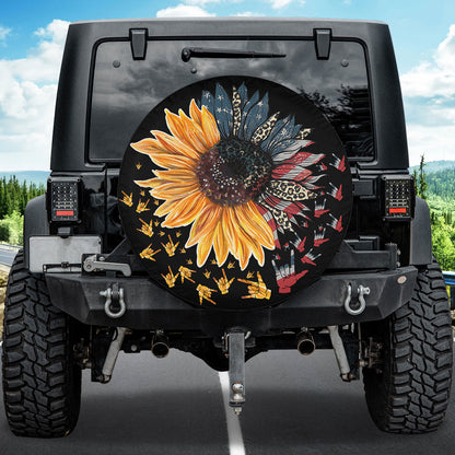 Petthouse | Sunflower Spare Tire Cover American Flag Wheel Cover Rock Hand Sign Tire Protector New Car Gift