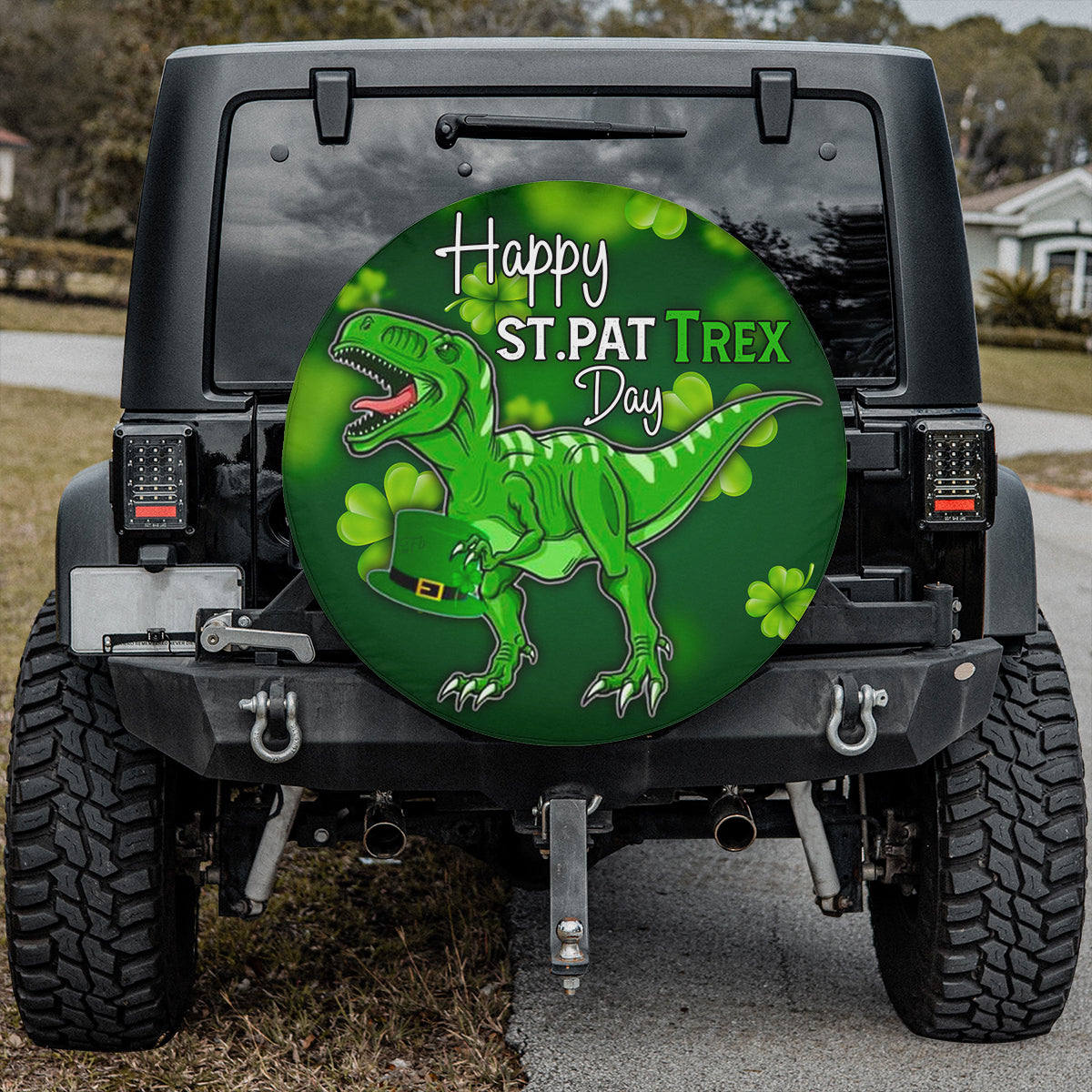 Petthouse | Dinosaur T-rex Patty Day Spare Wheel Cover Happy St Pat Trex Day Spare Tire Cover